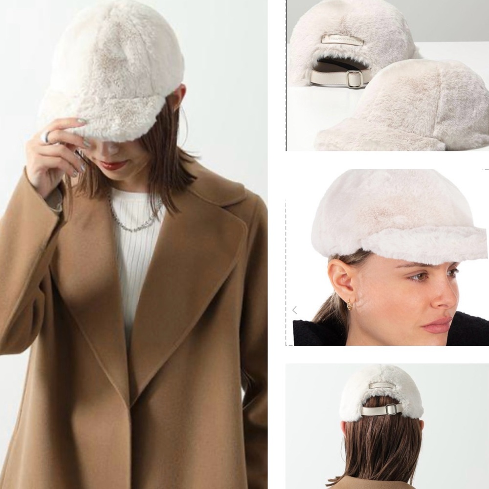 STELLA McCARTNEY IVORY FAUX FUR CAP, FEATURES CURVED PEAK, AN ADUSTIBLE STRAP - Picture 9 of 16